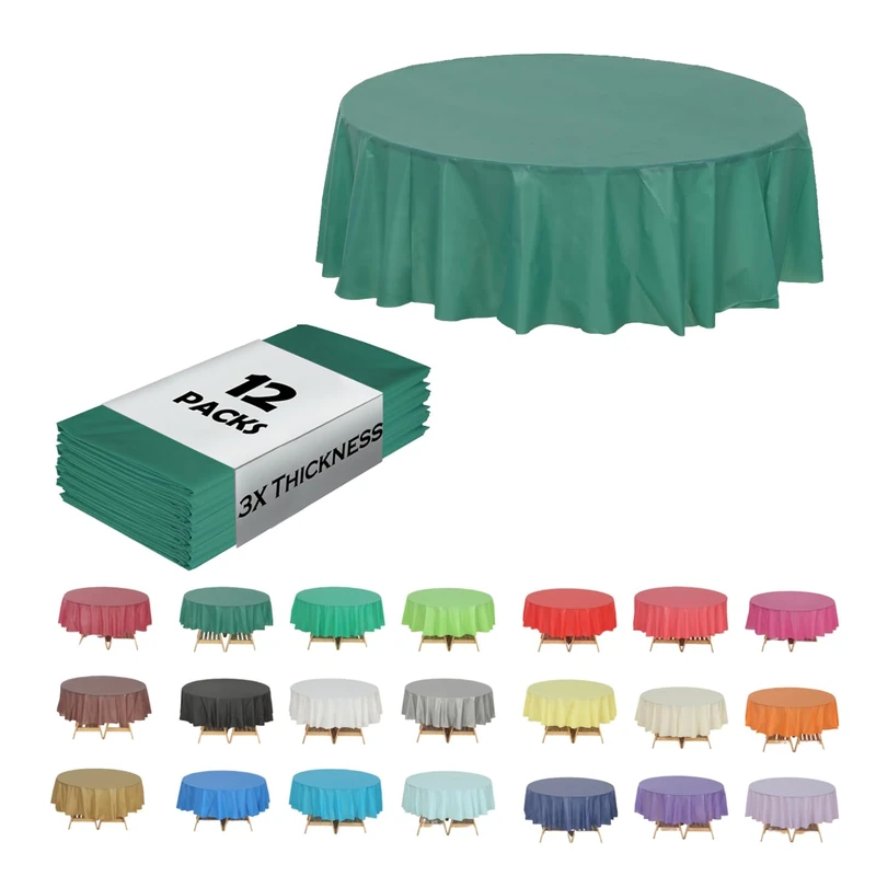 Evershine (12-Pack Heavy Duty Plastic Table Covers Tablecloth (Reusable) (Round 84", Hunter Green)