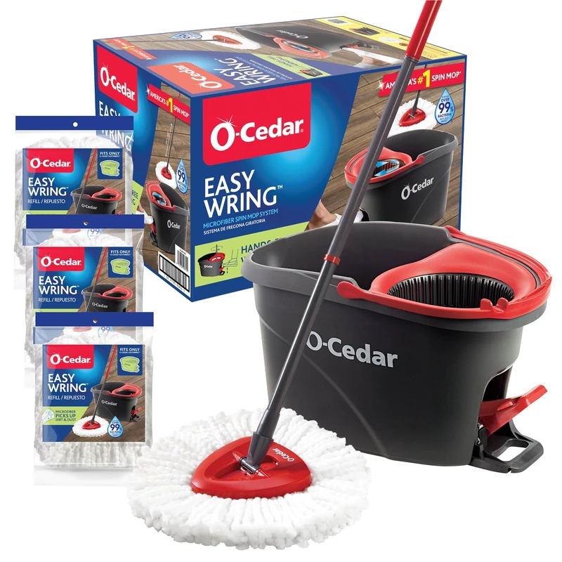O-Cedar System, Cedar, Easywring + 3 Extra Refills, Spin Mop & Bucket with 3 Extra Refills