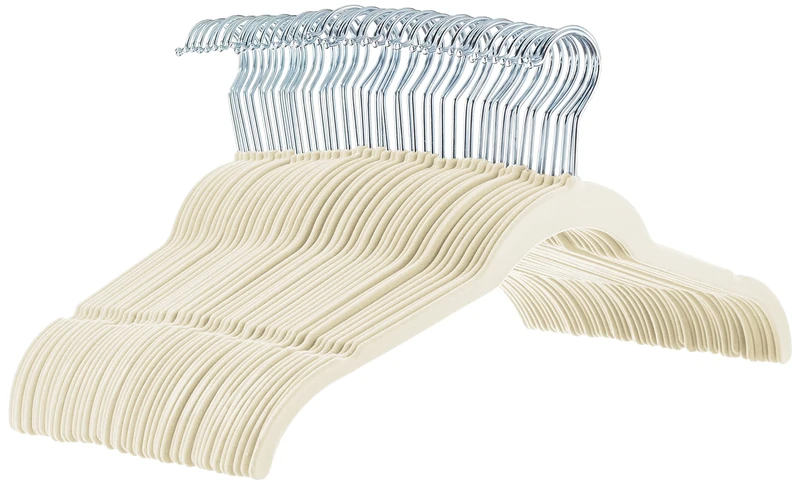 Amazon Basics Velvet Shirt/Dress Hangers, 50-Pack, Ivory