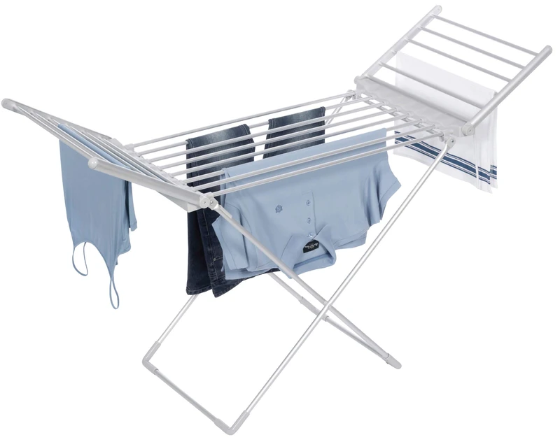 Daewoo HEA1874 Foldable Portable Heated Clothes Airer-230W, 15kg Max Load, 1.4m Cable, Low Running Costs and Folded Wings-White, Aluminium