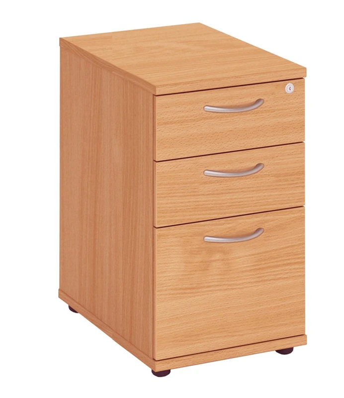 Office Hippo Fraction 3 Drawer Desk High Pedestal, 60 cm Deep, Pre-Assembled - Beech