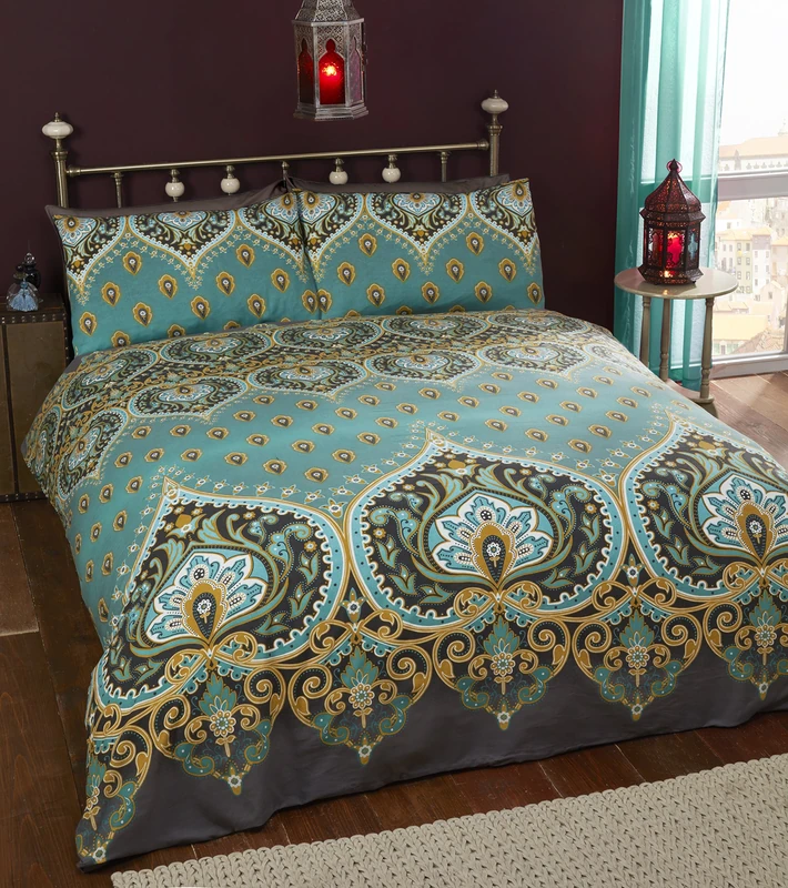 Rapport Home Asha Green Mandala Duvet Cover Set - King Polycotton Bedding with Matching Pillowcase & Popper Closure - Easy Care British Design