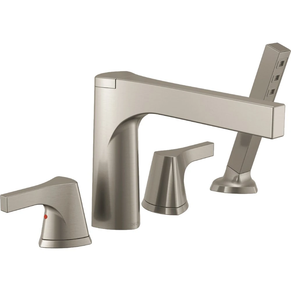 DELTA FAUCET T4774-SS, Stainless Zura 4-Hole Roman Tub with Hand Shower Trim