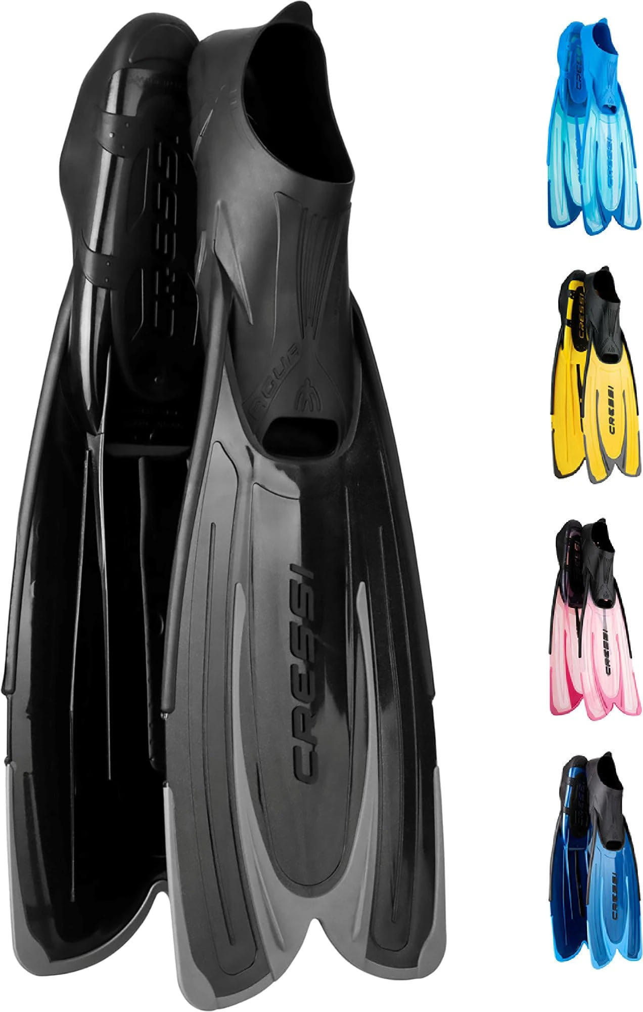 Cressi Agua Adjustable Fins - Lightweight Swim Flippers - Long Fins & Greater Propulsion - Comfort Fit & Snorkel Ready - Black - 7/8 (41/42 EU)