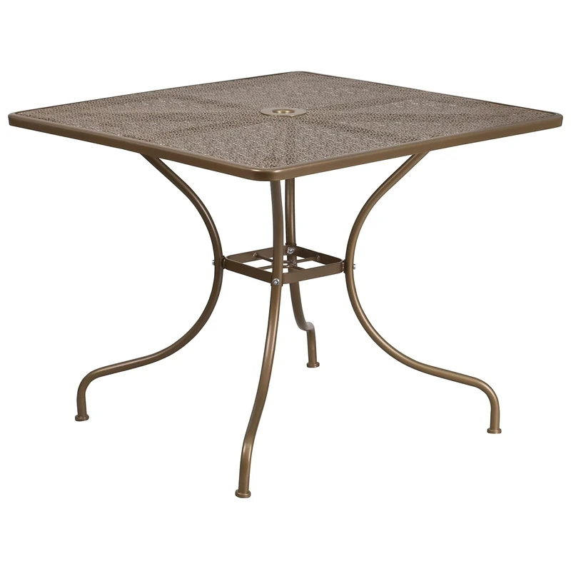 Flash Furniture Oia Commercial Grade 35.5" Square Gold Indoor-Outdoor Steel Patio Table with Umbrella Hole