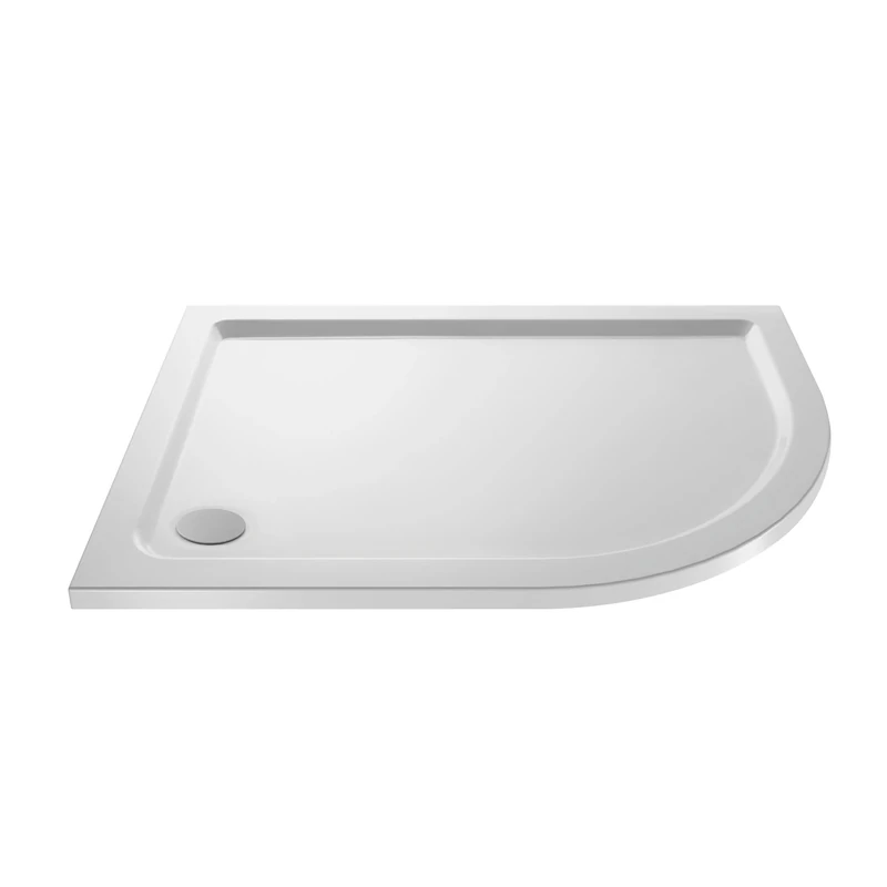 VeeBath Offset Quadrant Shower Tray 900x760mm, Stone Resin Tray for Shower Enclosure, Glass Door Bathroom- Right Hand, White