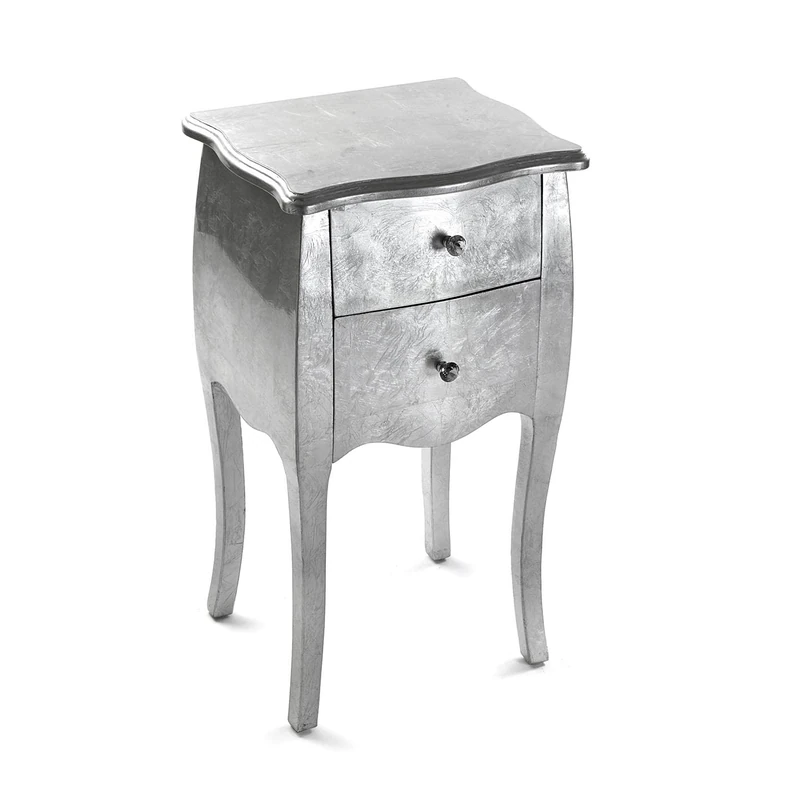 Versa Cagliari Bedside table Small or auxiliary table Ideal for the Bedroom or Living room, with 2 drawers, Measurements (H x L x W) 71 x 35 x 40 cm, Wood, Colour Silver