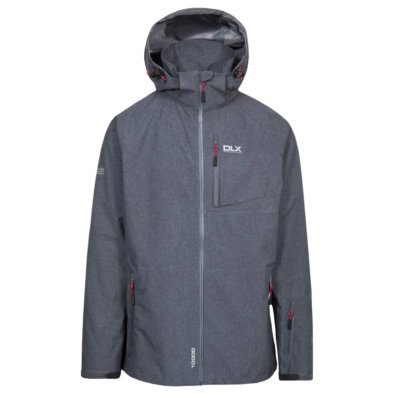 Trespass DLX Caspar, Dark Grey Marl, XS, Waterproof Jacket with removable Hood & Underarm Ventilation for Men, X-Small, Grey