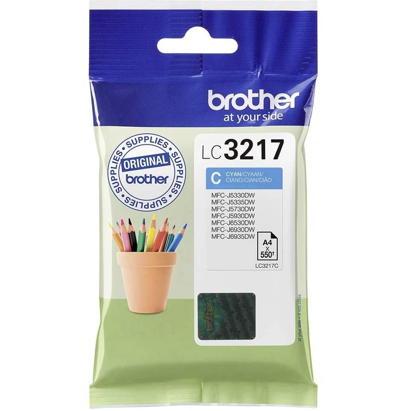 Brother LC-3217C Inkjet Cartridge, Cyan, Single Pack, Standard Yield, Includes 1 x Inkjet Cartridge, Genuine Supplies
