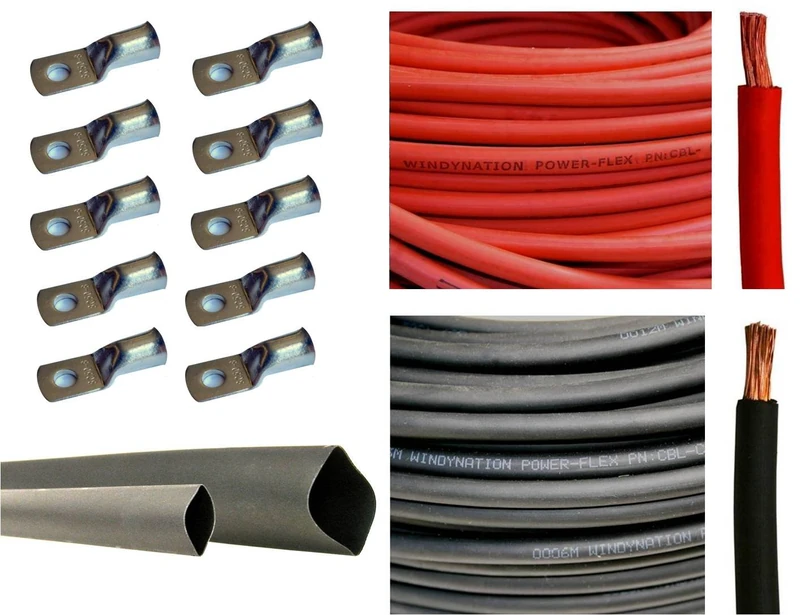 6 Gauge 6 AWG 15 Feet Red + 15 Feet Black Welding Battery Pure Copper Flexible Cable + 10pcs of 3/8" Tinned Copper Cable Lug Terminal Connectors + 3 Feet Black Heat Shrink Tubing
