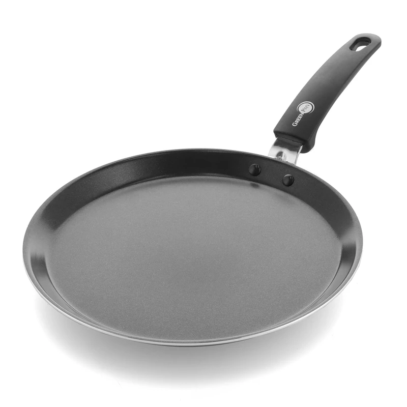 GreenPan Essentials Healthy Ceramic Non-Stick 28 cm Pancake Crepe Pan, PFAS Free, Induction, Oven and broiler safe up to 160°C, Dishwasher Safe, Black - Image 1