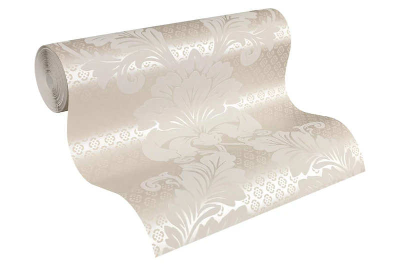 Architects Paper 305441 30544-1 Flocked Non-Woven Wallpaper with Ornaments Baroque 10.05 m x 0.52 m Cream Metallic Made in Germany