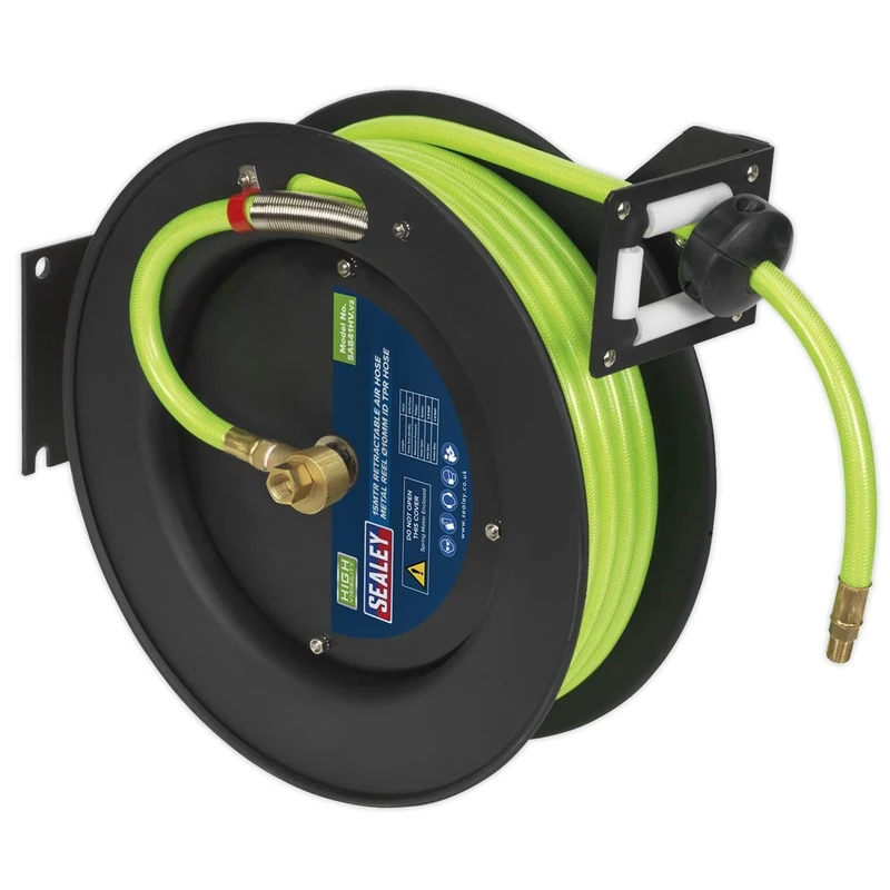 Sealey Sa841Hv Retractable Air Hose Metal Reel 15Mtr 10Mm Id Hi-Vis TPR Hose