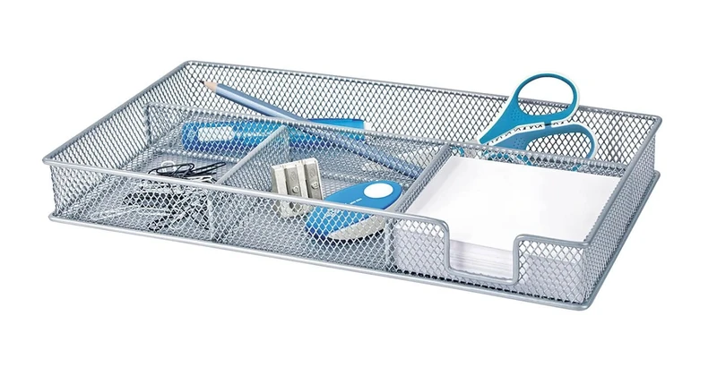 Wedo 651601 Pen Tray Office (4 Shelves Powder Coated Wire Metal 29 x 16 x 4 cm) Silber