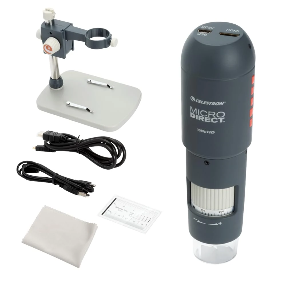 Celestron 44316 MicroDirect 1080P HDMI Handheld Digital Microscope, 10x-220x Magnification, Grey/White