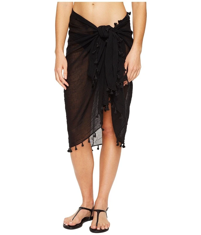 Seafolly womens52965-SGBeach Basics Cotton Gauze Sarong Swimsuit Cover Up Swimwear Cover-Ups - black - One Size