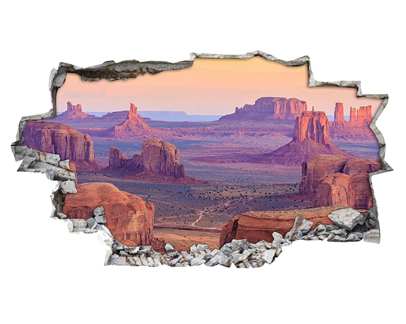 H425 Monuments Valley Sunrise Smashed Wall Decal 3D Art Stickers Vinyl RoomKids Bedroom Baby Nursery Cool Livingroom Hall Boys Girls (HUGE (100x175cm))