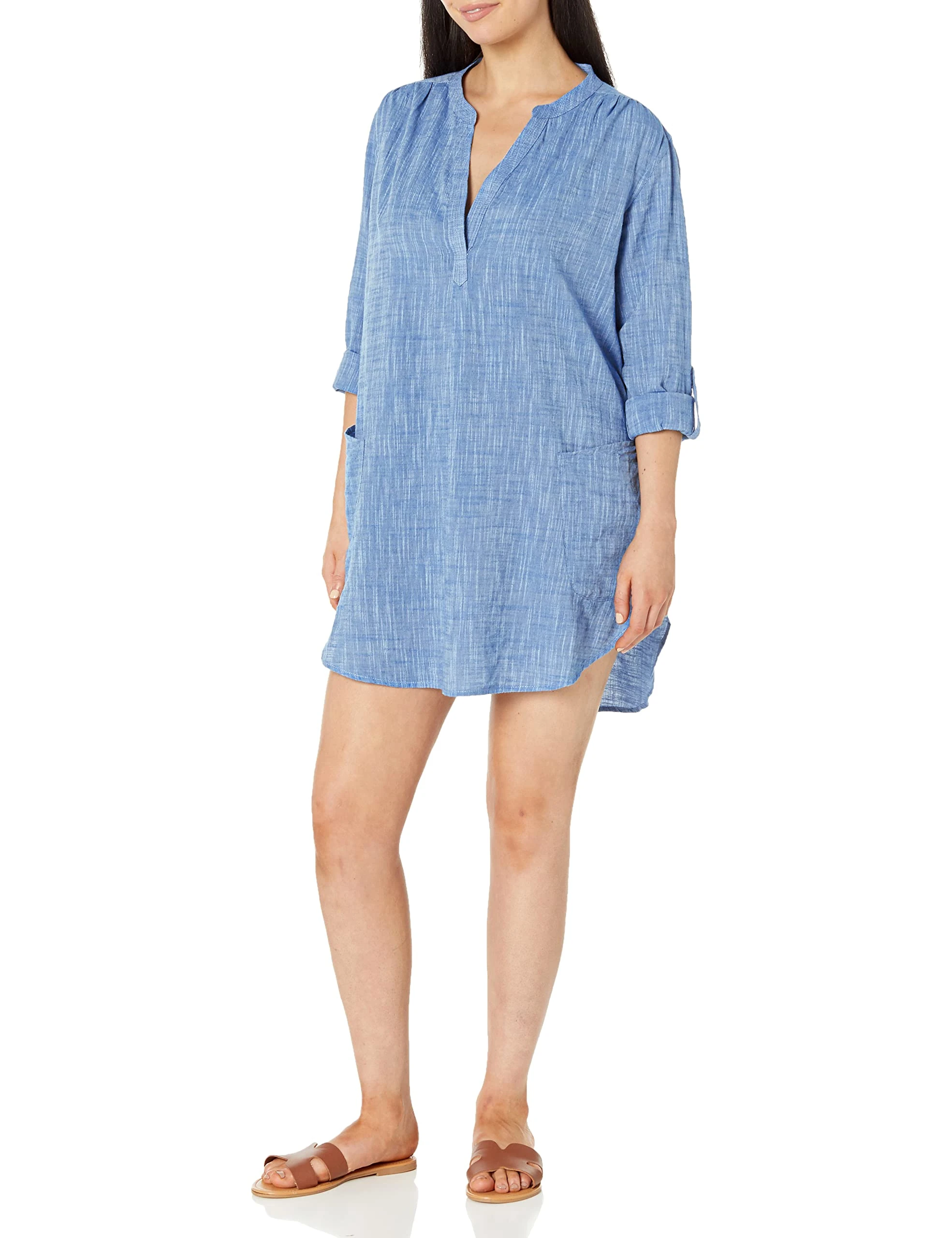 Seafolly Women's Spice Temple Boyfriend Beach Shirt Cover up, Blau (Chambray), X-Large