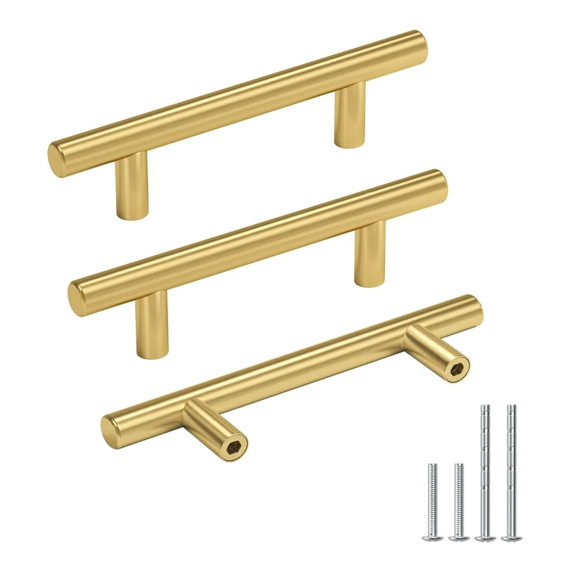 Goldenwarm 20 Pack Brushed Brass Cabinet Handle Pulls Dresser Drawer Hardware 3 inch(76mm) - LS201GD76 Kitchen Cabinet Handles Cupboard Door Pulls Bathroom Hardware, Stainless Steel