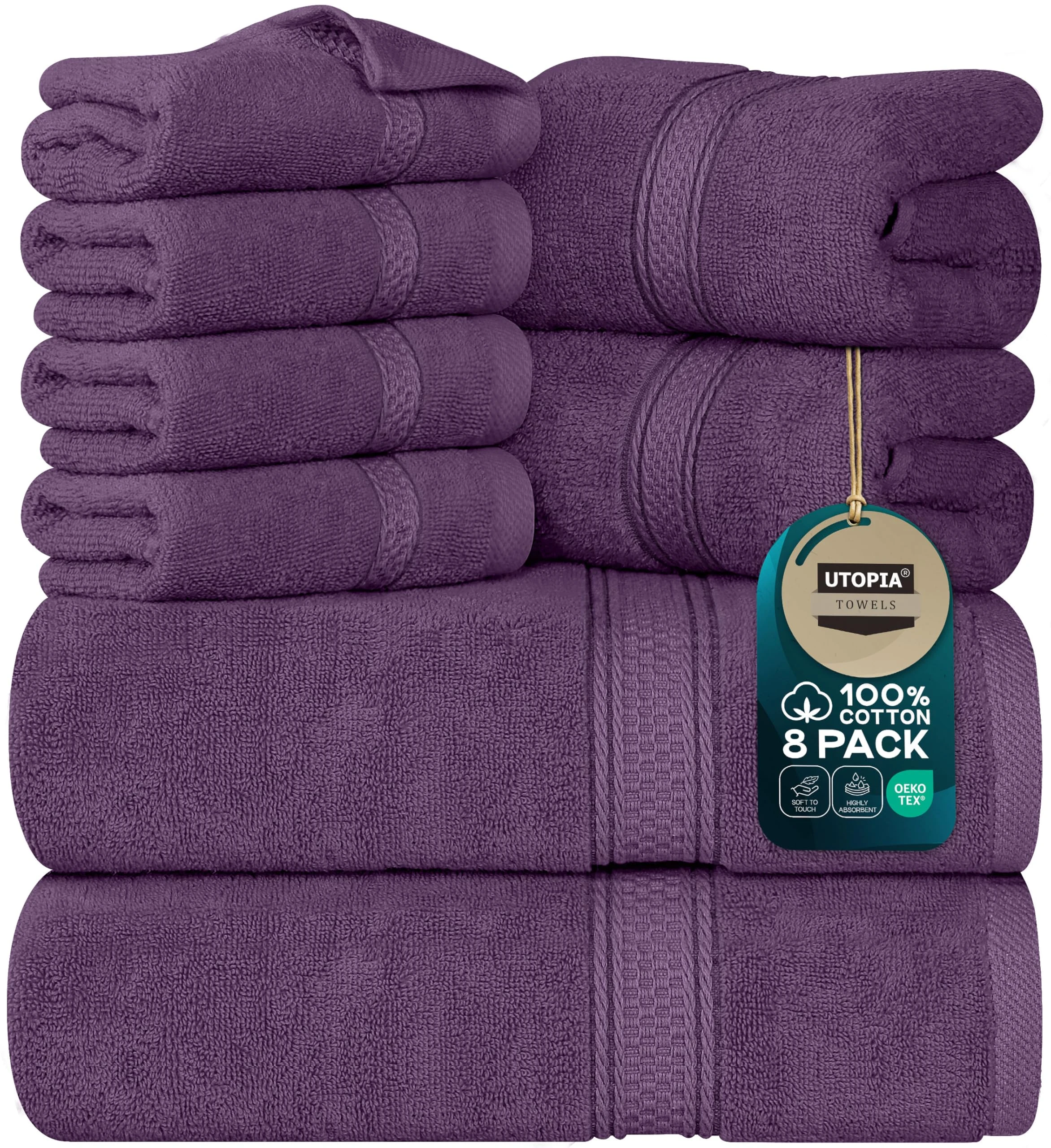 Utopia Towels 8 Piece Towel Set - 2 Bath Towels, 2 Hand Towels and 4 Washcloths Cotton Hotel Quality Super Soft and Highly Absorbent (Plum)