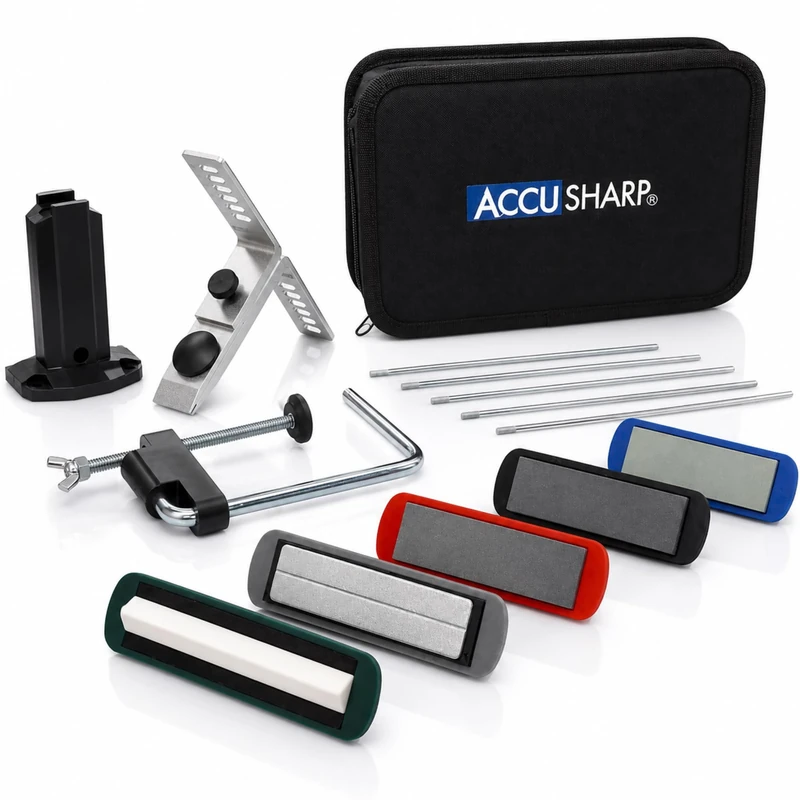 AccuSharp 5-Stone Precision Knife Sharpening Kit w/Clamp, Knife Sharpener, Sharpening Kit, Stone Sharpener System, Sharpening System