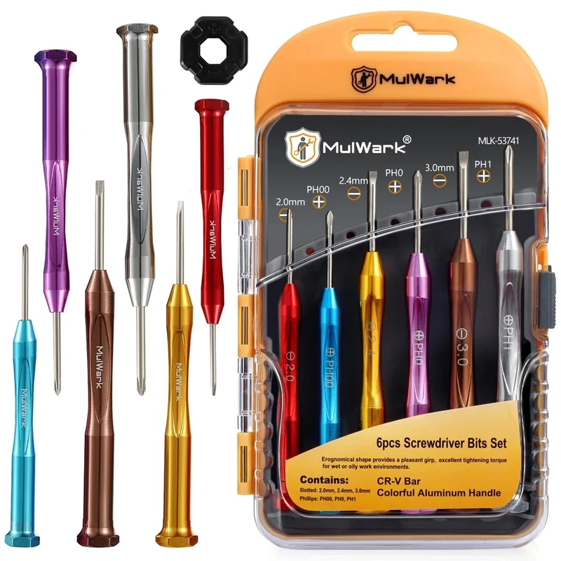 MulWark 6pc Magnetic Micro Precision Screwdriver Set - Mini Flat & Phillips Heads for Glasses, Watch, iPhone & Electronics Repair (CR-V Steel) - Image 1