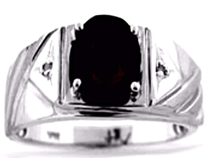 Rylos Mens Rings 14K White Gold - Diamond & Onyx Ring 8X6MM Color Stone Gemstone Rings For Men Mens Jewelry Gold Rings