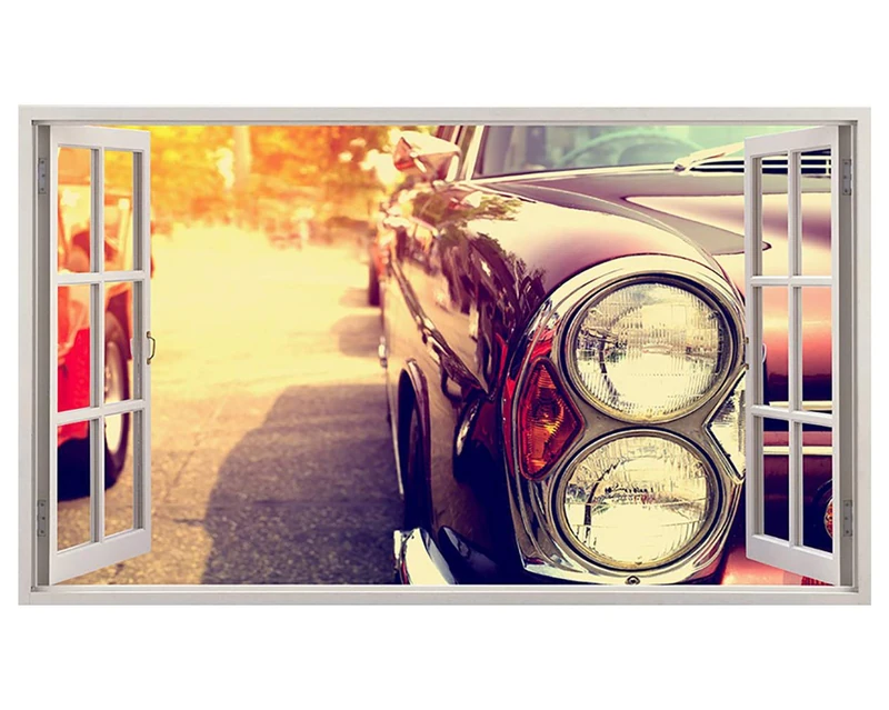 H899 Classic American Car Sun Red Window Wall Decal 3D Art Stickers Vinyl RoomKids Bedroom Baby Nursery Cool Livingroom Hall Boys Girls (HUGE (100x175cm))
