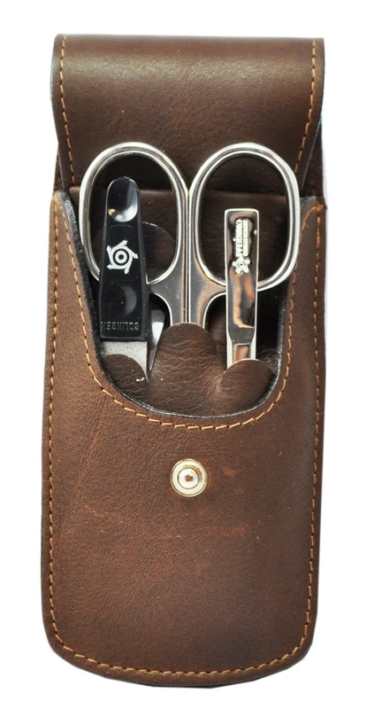 Pfeilring Pocket Case Buffalo Leather 3-Piece Stainless Steel Stuffing for Nail File/Tweezers/Nail Scissors Brown - Image 1