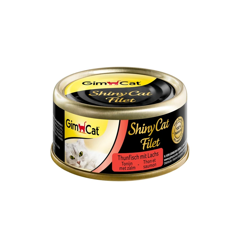 GimCat ShinyCat Filet Tuna with salmon - Cat food with juicy fillet meat and no added sugar for adult cats - 24 tins (24 x 70 g) - Image 1