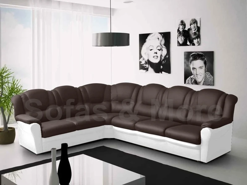 Texas Big Corner Sofa Suite - Brown and White Faux Leather (Left)