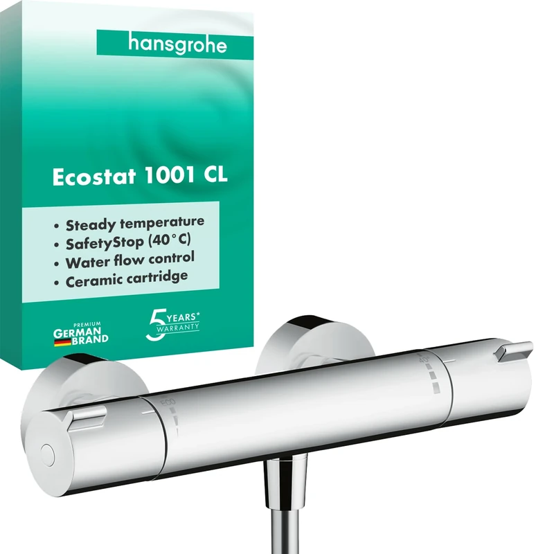 hansgrohe Ecostat 1001 CL - shower thermostat exposed , shower tap with safety stop at 40 °C, thermostat for showers, mixer tap for 1 function, chrome, 13211000