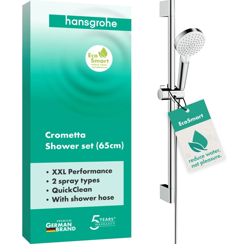 hansgrohe Crometta Vario water saving shower set 0.65 m with, 2 spray modes, 9 l/min, white/chrome