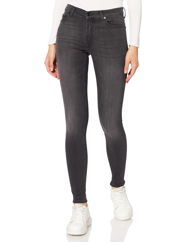 7 For All Mankind Women's Hw Skinny Jeans, Black (Black Bf), W25/L29 (Size: 25)