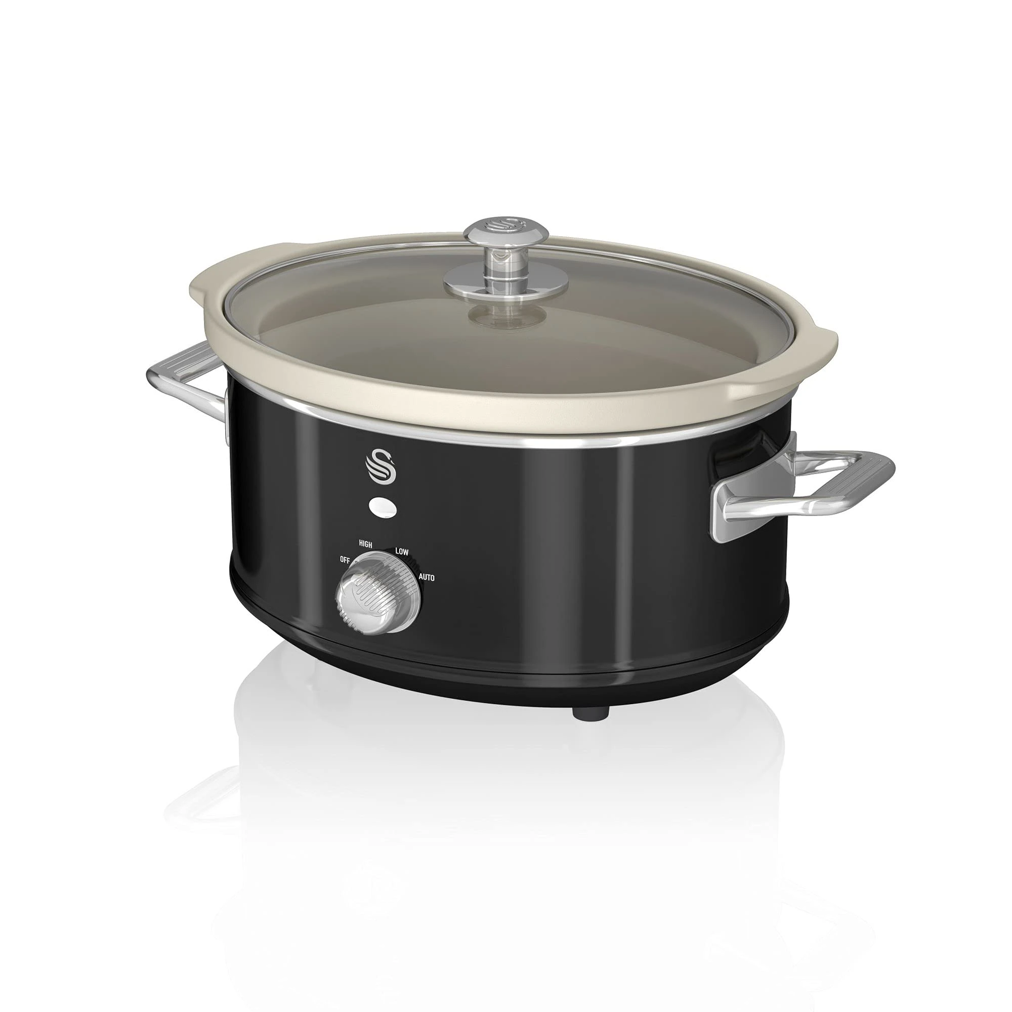 Swan Retro SF17021BN 3.5 Litre Slow Cooker, 3 Temperature Settings, Keep Warm Function, Removable Ceramic Inner Pot, 200W, Black
