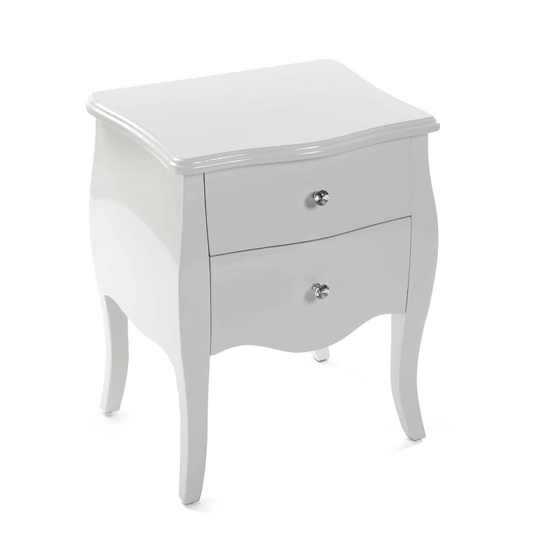 Versa Cagliari Bedside Table Small or Side Table for Bedroom or Living Room, with 2 Drawers, Dimensions (H x L x W) 60 x 39 x 50 cm, Wood, White