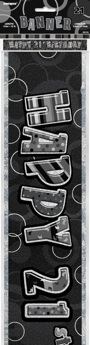 Unique Party 90782 - 9ft Foil Glitz Black Happy 21st Birthday Banner