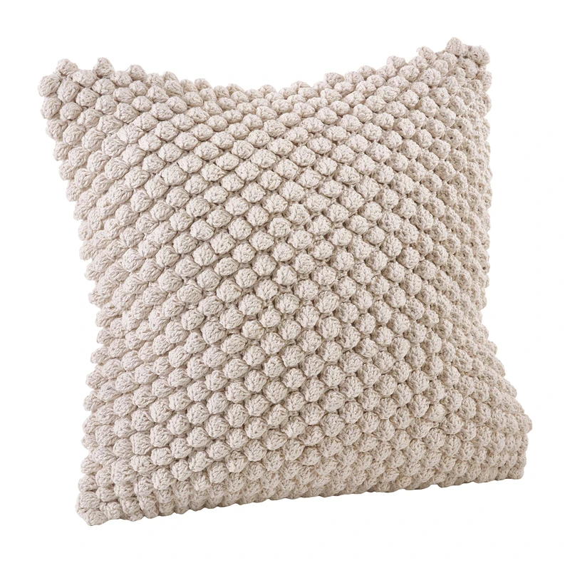 SARO LIFESTYLE 3519.I20S Crochet Pompom Duck Filled Throw Pillow, Ivory, 20"