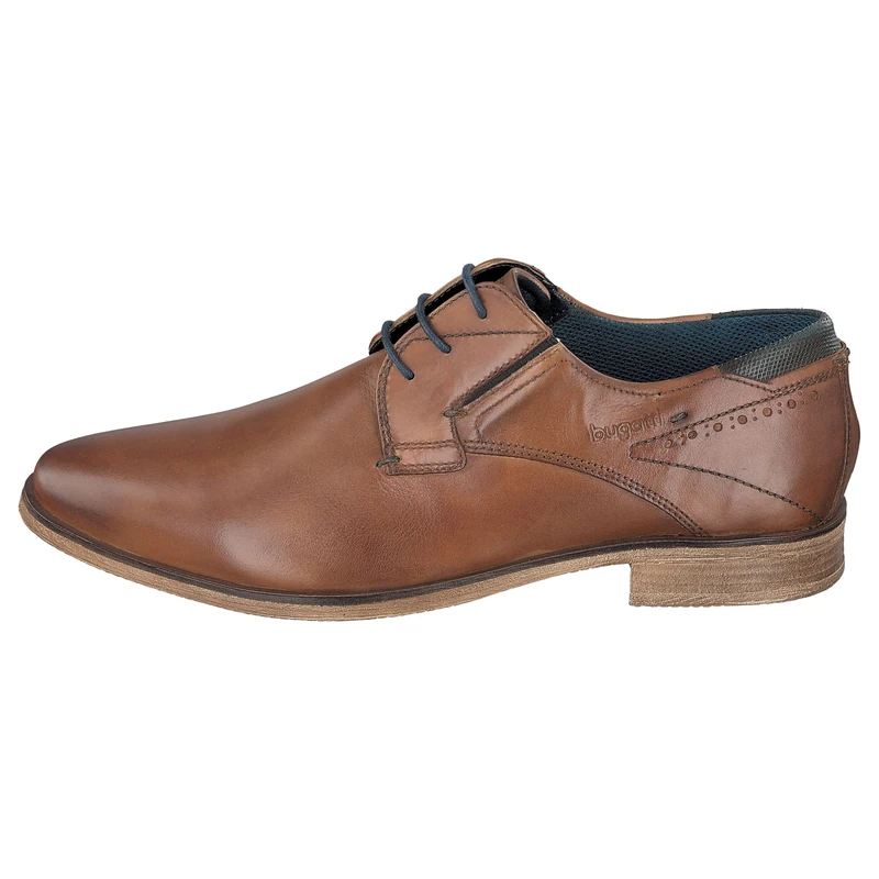 bugatti Men's Business low shoe made of leather, sustainable derby in used look, Cognac, 10.5 UK
