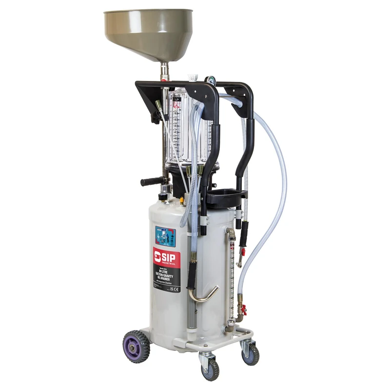 SIP Waste Oil Drainer, 80L Portable Oil Extractor Mobile Gravity/Air Discharge Drain Tank with Inspection Chamber