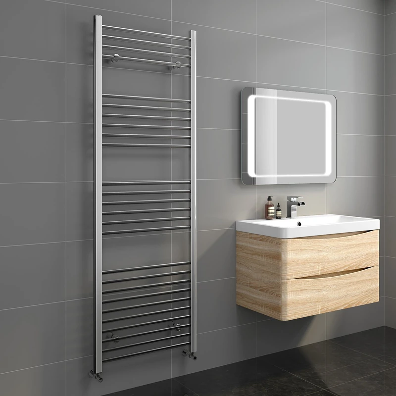 iBathUK Zypher Straight Wall Mounted Heated Towel Rail, 26 Column Steel Hydronic Central Heating High Thermal Output Designer Towel Radiator in Chrome, 1800 × 600mm