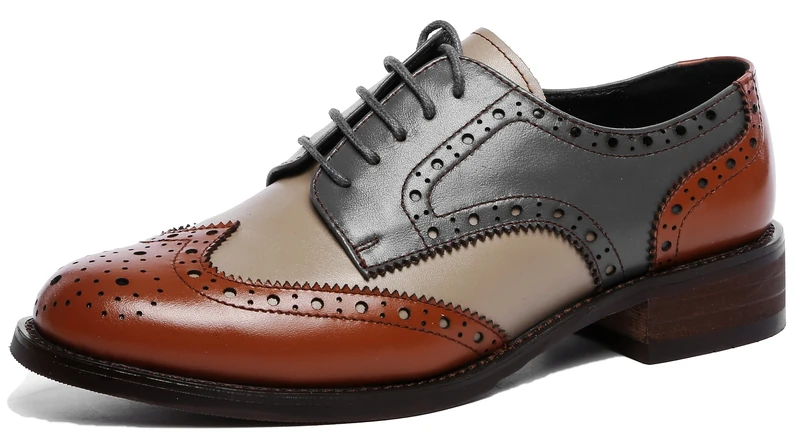 U-lite Women's Perforated Lace-up Wingtip Multicolor Leather Flat Oxfords Vintage Oxford Shoes brown Size: 6 UK - Image 1