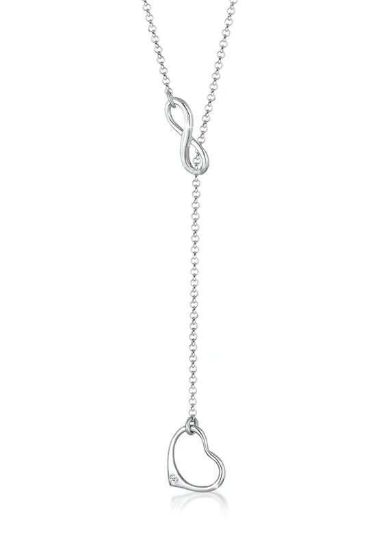 Elli Women's 925 Sterling Silver Diamond Infinity Y-Chain Heart Pendant with Chain of Length 45 cm