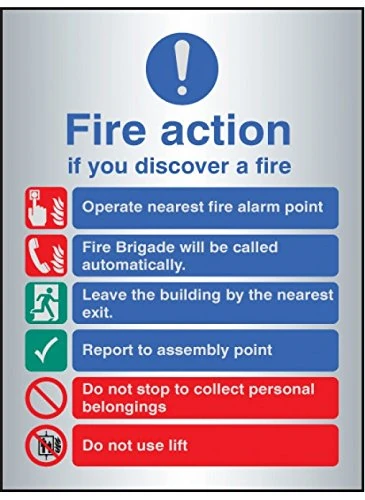 Caledonia Signs 59528 Fire Action Auto Dial With Lift Label, Aluminium