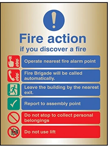 Caledonia Signs 59529 Fire Action Auto Dial With Lift Label, Brass
