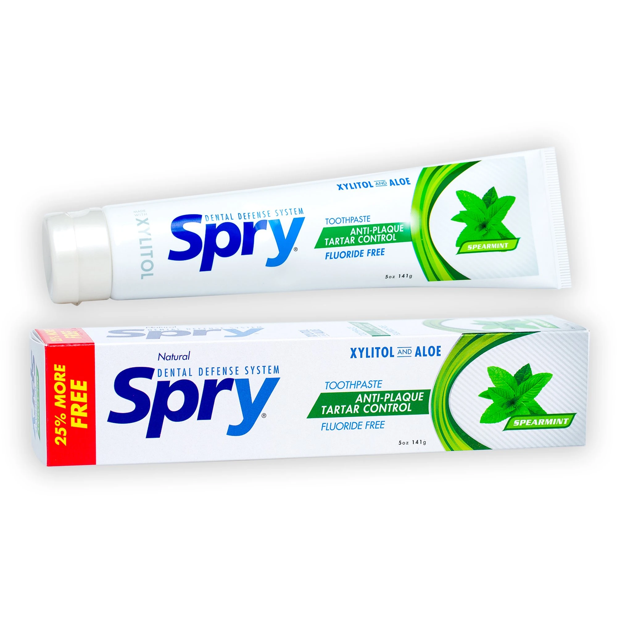 Spry Natural Xylitol Toothpaste 5oz for Adults and Kids - Fluoride Free, Gentle for Sensitive Teeth Whitening and Remineralizing, Breath Freshening, Mouth Moisturizing, Spearmint (Pack of 1)