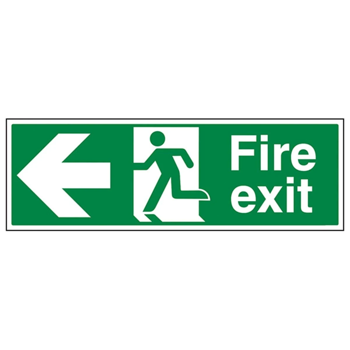 V Safety Fire Exit Arrow Left Sign - Landscape - 450mm x 150mm - 1mm Rigid Plastic, Green