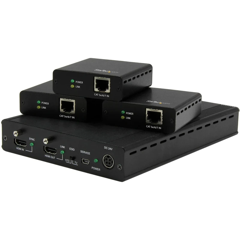 StarTech.com ST124HDBT 3 Port HDBaseT Extender Kit with 3 Receivers, 1 x 3 HDMI Over CAT5 Splitter, 1-to-3 HDBaseT Distribution System, Up to 4K