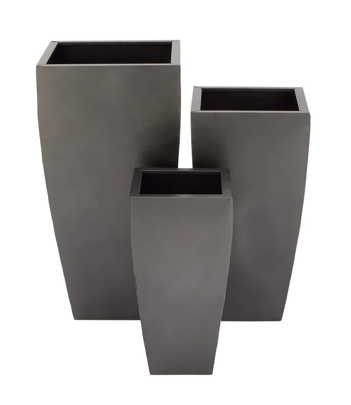 Deco 79 Metal Planter with Tapered Base, Set of 3 20 Inch, 25 Inch, 30 InchH, Dark Gray