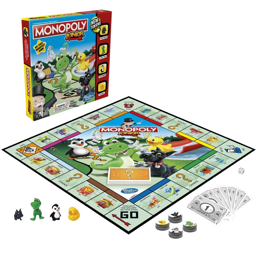 Monopoly Junior Game, Monopoly Board Game for Kids, Family Game for 2-4 Players, Multicolor